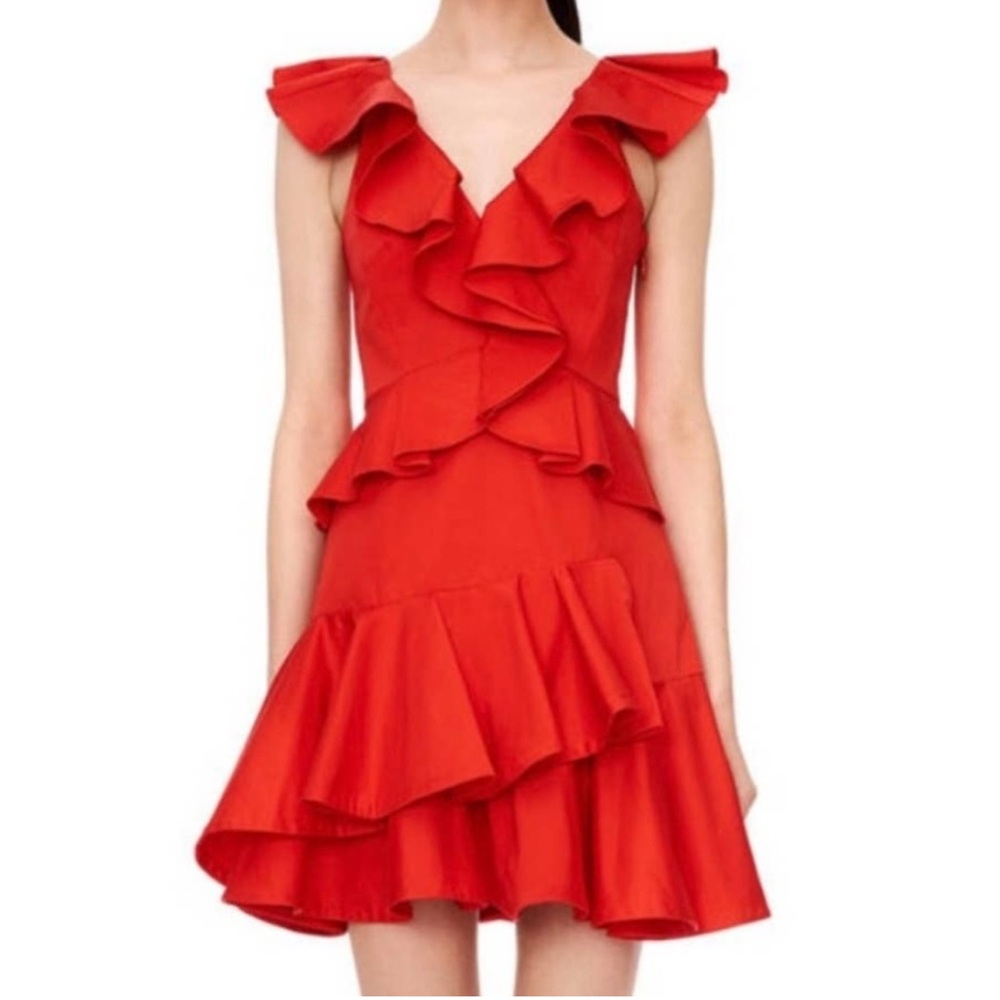 Red Ruffled V-Neck Women’s Dress